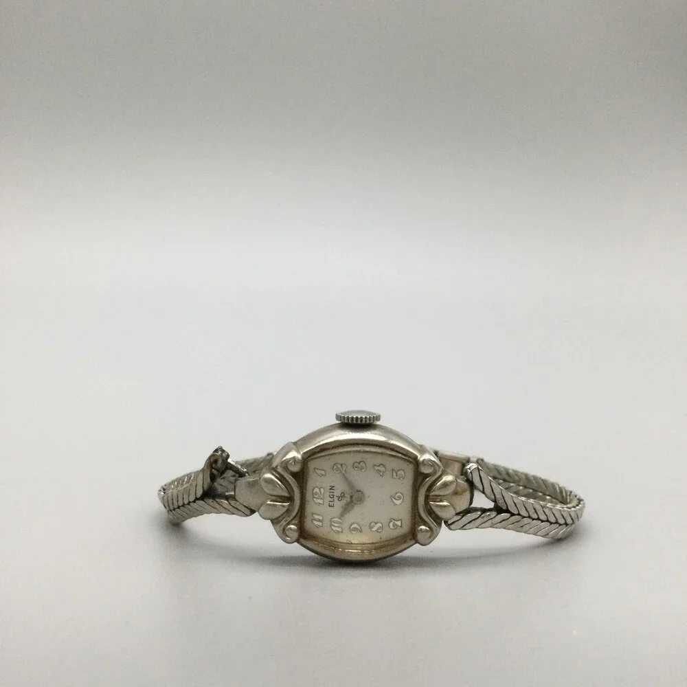 Vintage Elgin Womens Watch 14mm 10K RGP Bezel Silver Tone Manual Wind 6.5